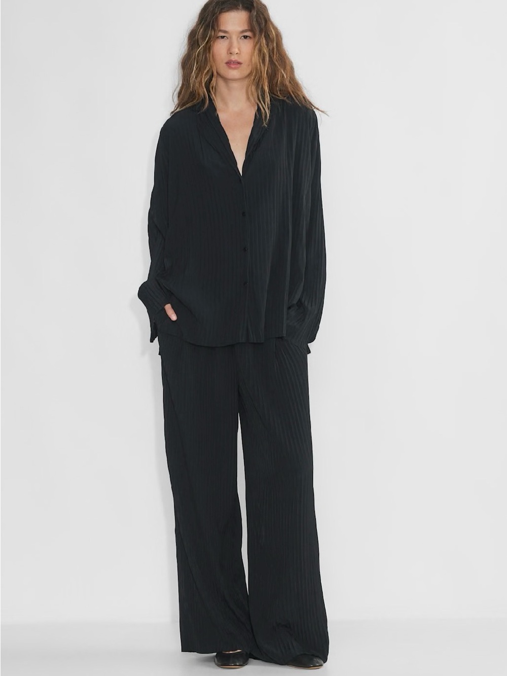 Aritzia Babaton SET Drapey Plisse Pleated Collector Shirt & Passageway Pants M